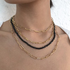 Großhandel Schmuck mehrschichtige Hohlkette schwarz Nachahmung Kristall Perlen Halskette nihaojewelry