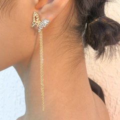retro long tassel diamond-studded pearl butterfly earrings wholesale Nihaojewelry