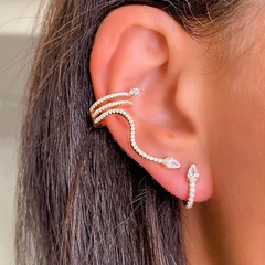 wholesale jewelry retro snake shape copper inlaid zircon ear clip set nihaojewelry