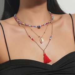 wholesale jewelry retro multi-layer hand-woven shell pendant tassel necklace nihaojewelry