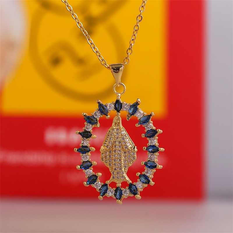 wholesale bijoux Vierge Marie pendentif cuivre incrust de zirconium collier nihaojewelry