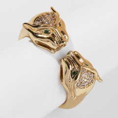 retro copper inlaid zircon leopard open ring wholesale Nihaojewelry
