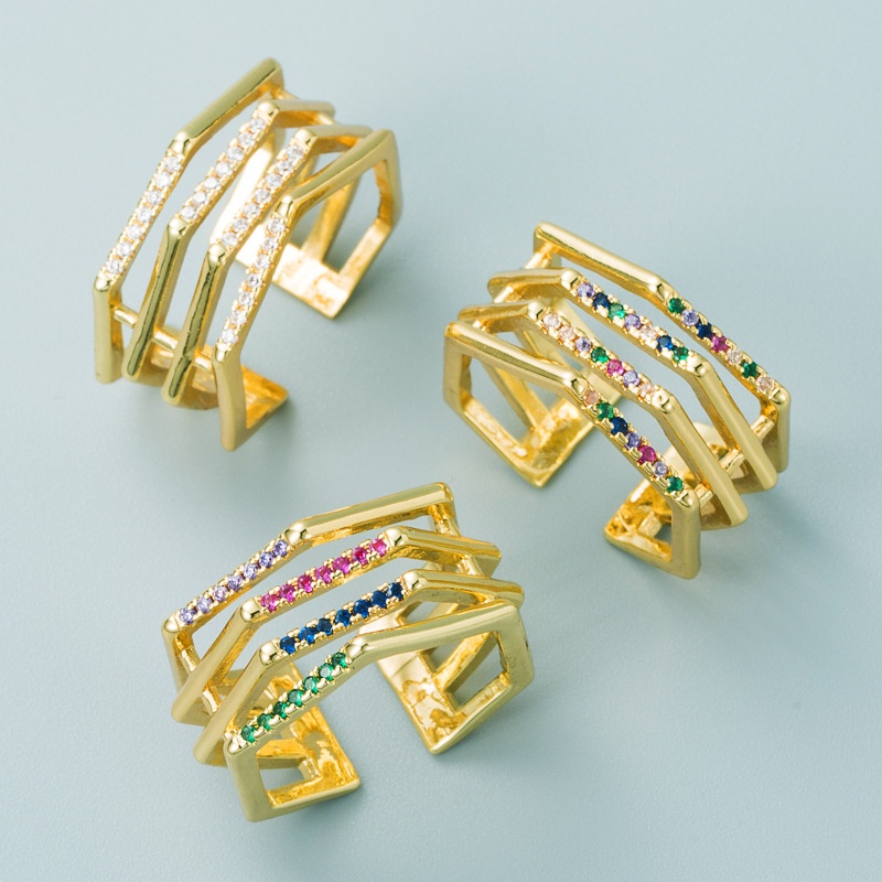 Mode kupfer vergoldet mikroeingelegter Zirkon hohler vierlagiger Ring Grohandel Nihaojewelry