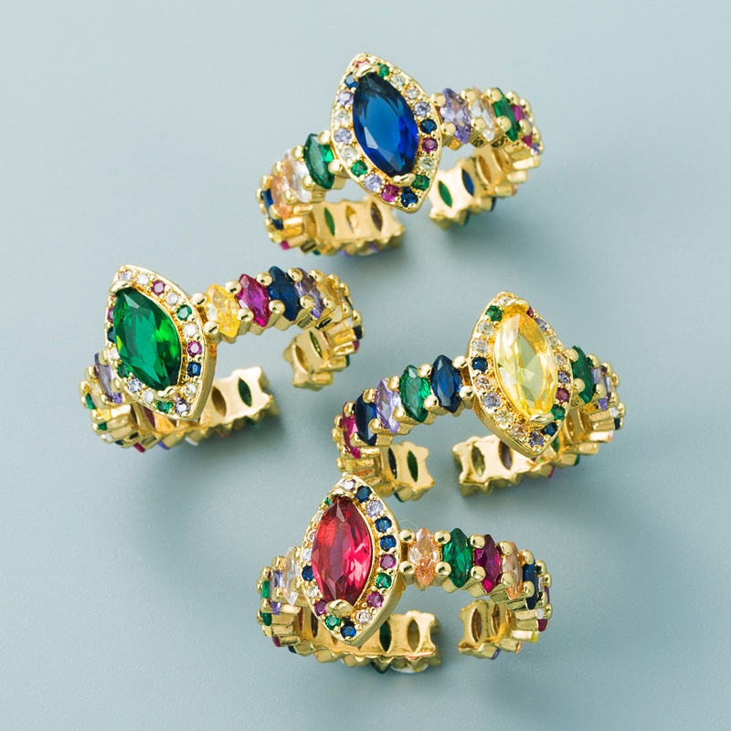 Europische und amerikanische grenz berschreitende vergoldete Kupfer eingelegte Edelsteine Farbe Diamant Zirkon Ring HipHop Mnner und Frauen offenen Ring Ernhrungs ring