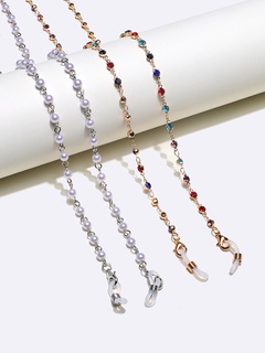 fashion two-piece pearl colorful rhinestone glasses mask copper chain wholesale nihaojewelry
