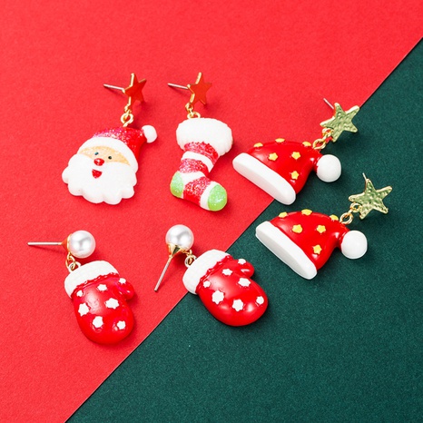 Christmas series new alloy resin bear gift box earrings wholesale Nihaojewelry's discount tags