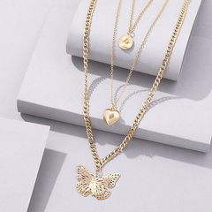 Großhandel Schmuck Retro Herz Schmetterling Anhänger mehrschichtige Halskette nihaojewelry