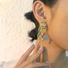 cute creative cartoon colorful diamond frog earrings wholesale Nihaojewelry