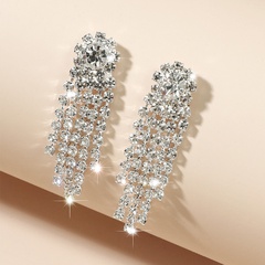 Retro trend tassel long alloy diamond-studded earrings wholesale Nihaojewelry