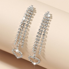 Korean fashion long tassel heart full of diamonds earrings wholesale Nihaojewelry