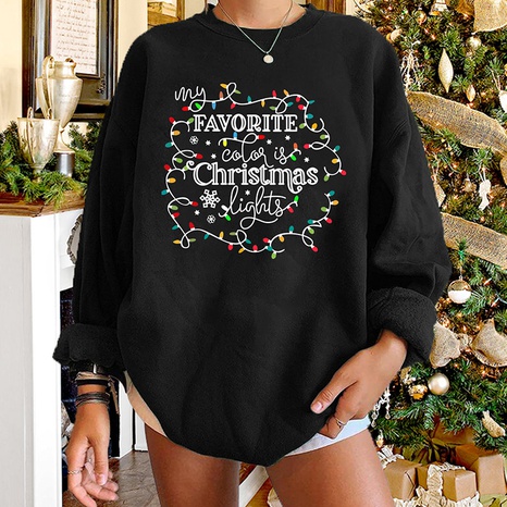 wholesale Christmas letter color bulb printed round neck long-sleeved sweater nihaojewelry's discount tags