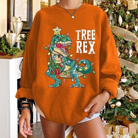Christmas dinosaur print round neck long-sleeved sweater wholesale Nihaojewelry's discount tags