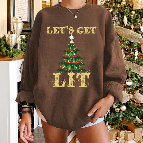 Christmas round neck tree print long-sleeved sweater wholesale Nihaojewelry NHWU412794's discount tags