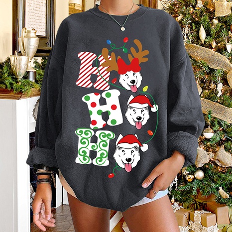 Christmas Husky printing round neck long-sleeved sweater wholesale Nihaojewelry NHWU412765's discount tags