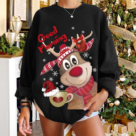 Christmas letters elk printed round neck long-sleeved sweater wholesale Nihaojewelry's discount tags
