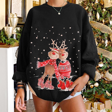 Christmas elk snow long-sleeved round neck sweater wholesale Nihaojewelry's discount tags