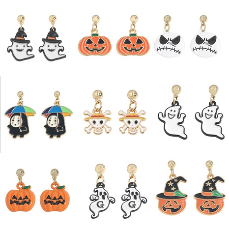Pendientes de fantasma de calabaza sonriente con goteo de aceite vintage Decoración de Halloween al por mayor nihaojewelry's discount tags
