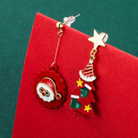 Christmas Santa Claus tree asymmetrical metal earrings wholesale Nihaojewelry's discount tags