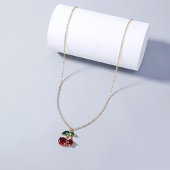 Best Seller in Europe and America Summer Fresh Popular Fashion Red Zircon Cherry Fruit Necklace Pendant Accessories for Women