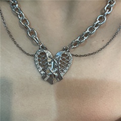 wholesale hollow heart titanium steel double tassel necklace Nihaojewelry