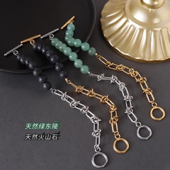 titanium steel knotted green Aventurine stone bracelet wholesale jewelry Nihaojewelry