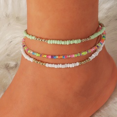 wholesale perles de couleur contrastée transparentes de style ethnique bracelet de cheville multicouche Nihaojewelry