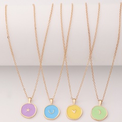 Cross-Border European and American Personalized Fresh Jelly Color Drop Oil Pendant Female Creative Star Moon Alloy Drop Oil Necklace
