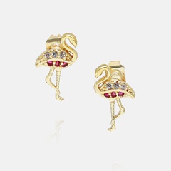 wholesale jewelry flamingo copper inlaid zircon earrings nihaojewelry