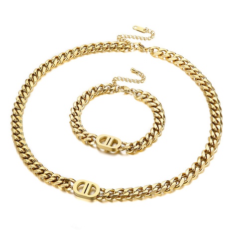 Vente en gros Nouvel Acier Inoxydable Or Chaîne Épaisse Collier Bracelet Ensemble Nihaojewelry's discount tags