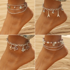 wholesale new multi-layer round bead butterfly pendant anklet Nihaojewelry