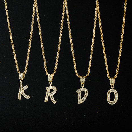wholesale 26 pendentif lettre anglaise collier zircon plaqué or cuivre Nihaojewelry's discount tags