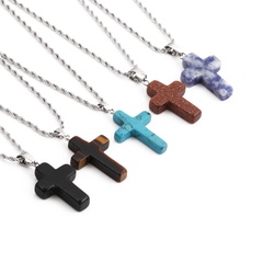 Großhandel neue Halbedelsteine Kreuz Anhänger Edelstahl Halsketten Nihaojewelry
