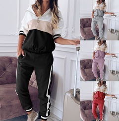 wholesale hit color hooded long-sleeved sweater trousers sports suit nihaojewelry