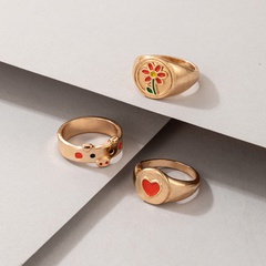 wholesale Conjunto de tres piezas de anillo de flor de corazón naranja guarro lindo creativo conjunto de tres piezas Nihaojewelry