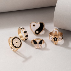 wholesale creative contrast color flower butterfly pattern heart ring set Nihaojewelry