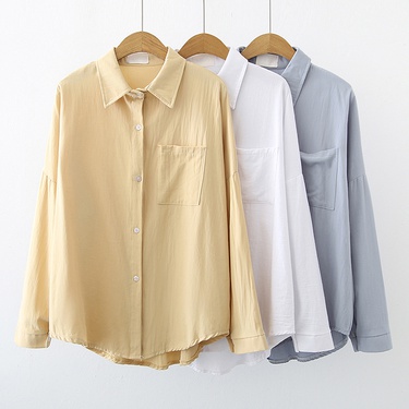 solid color loose long-sleeved single-breasted shirt—1