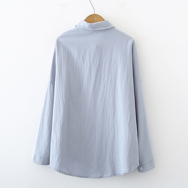 solid color loose long-sleeved single-breasted shirt—4