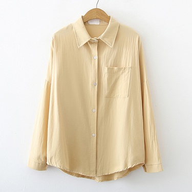 solid color loose long-sleeved single-breasted shirt—5