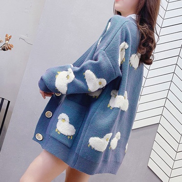 cartoon lamb pattern knitted cardigan sweater—7