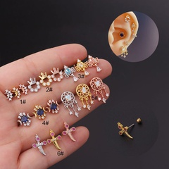2021 new trendy earrings cochlear screw buckle ins stainless steel fine needle ear bone nail piercing earrings
