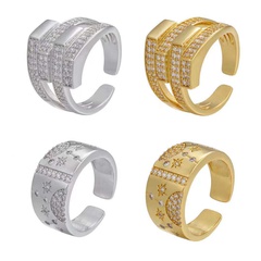 fashion inlaid zircon multi-layer wide opening adjustable brass ring wholesale nihaojewelry