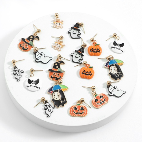Pendientes asimétricos de calabaza fantasma divertido de hip hop de Halloween al por mayor Nihaojewelry's discount tags