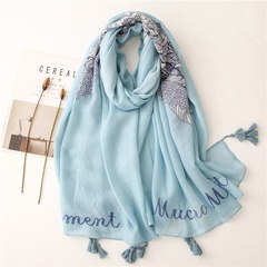 Sunscreen Scarf Summer Beach Scarf Shawl Blue Big Wings Ethnic Style Cotton and Linen Scarf Women's Thin Cotton and Linen Scarf