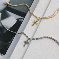 European and American Style Baroque Bead Edge Cross Flat Stitching Star Chain Bracelet Necklace Sets Titanium Steel Gold Plated Color Retention