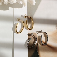 einfache glänzende U-förmige ovale Titanstahlohrringe Großhandel Nihaojewelry