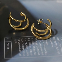 Simple Crescent Hollow Three-Coil Titanium Steel Earrings Wholesale Nihaojewelry