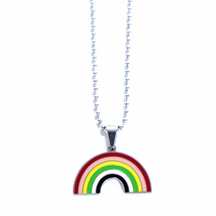 INS Simple Japanese and Korean Harajuku Personality Net Red Earth Cool Rainbow Necklace Trendy Hip Hop Hiphop Pendant Titanium Steel Pendant