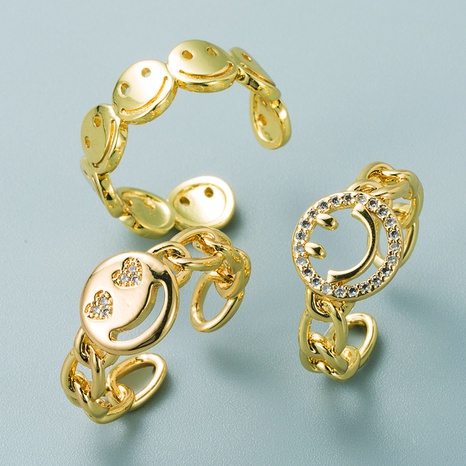 Retro simple cobre micro incrustado circón geométrico hueco smiley anillo al por mayor nihaojewelry's discount tags