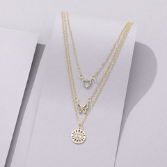 fashion heart-shaped butterfly eyes diamond alloy multi-layer necklace wholesale jewelry Nihaojewelry
