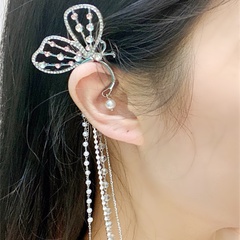 D146 Korean Style Personalized Fairy Butterfly Long Fringe Ear Hanging Elegance Retro Hanfu Earless Earrings Diamond Ear Clip